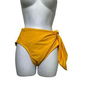 Nicole Miller Bikini Bottoms Swimsuit High Waisted Mustard Side Tie Size S